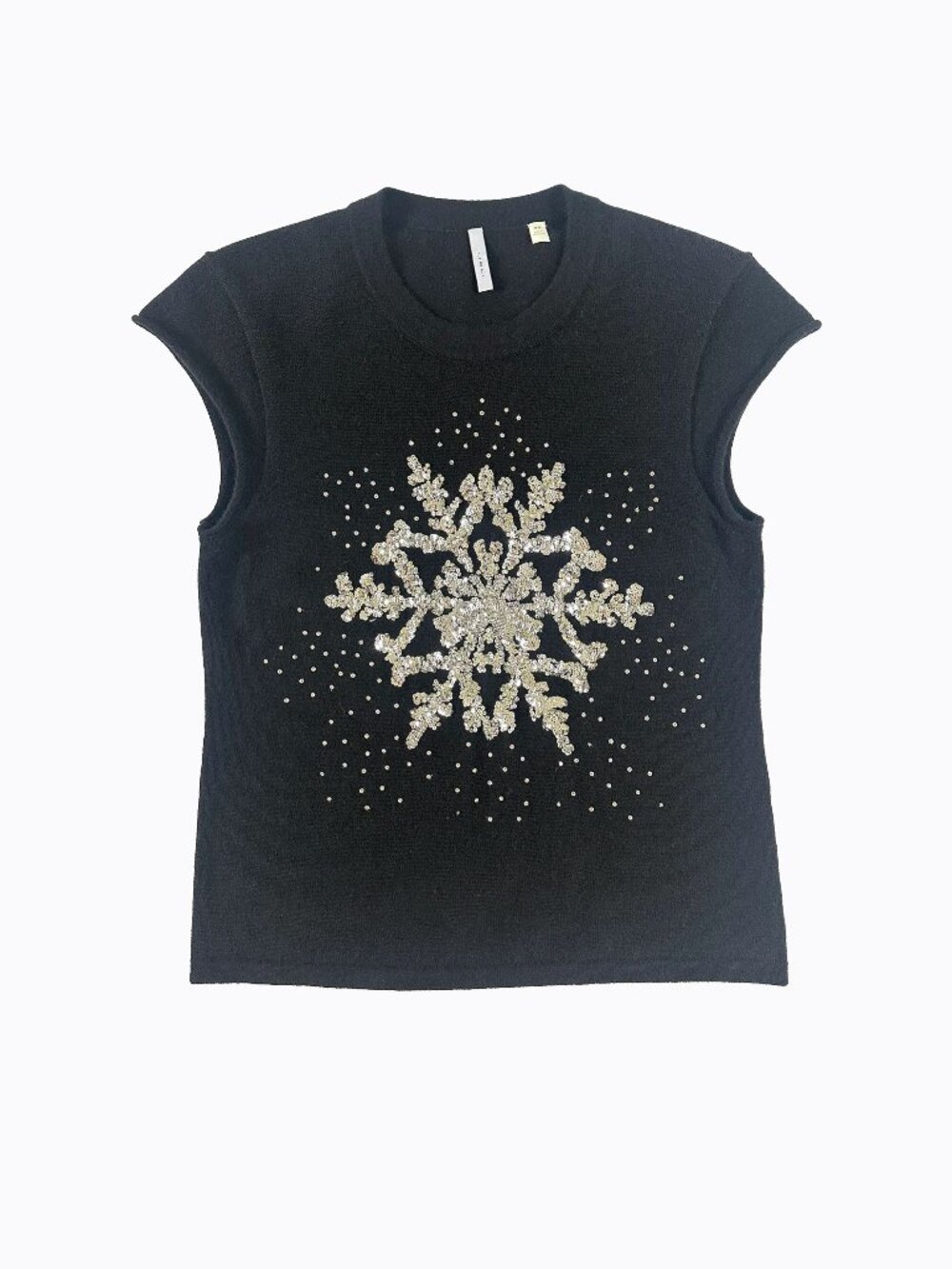 IISLI Black Cashmere Sweater Vest XS Y2K Vintage Sequin Snowflake Crystal Studs